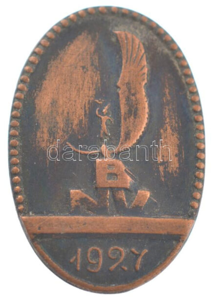 1927. 'BNV - Budapesti Nemzetközi Vásár' bronz jelvény 'LUDVIG E BP' gyártói jelzéssel, tű hiányzik (24x16mm) T:2