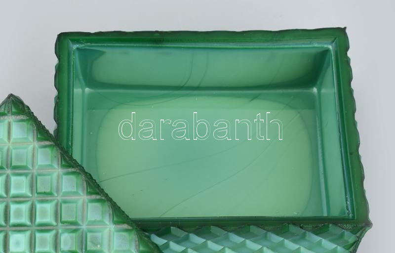 Cseh malachit üveg ékszertartó doboz, 1930 körül, jelzés nélkül, 12x9x5,5 cm - Image 2