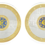 1995-1999. 'Euro-giants' (2x) aranyozott és ezüstözött Cu emlékérem multicolor rátéttel kapszulában (70mm) T:PP egyiken ujjlenyomat 1995-1999. 'Euro-giants' gold plated and silver plated Cu commemorative medallion with multicolor inlay