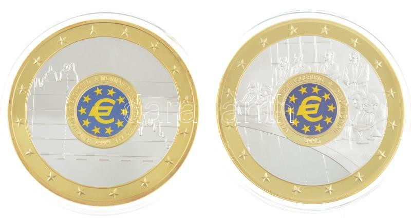 1995-1999. 'Euro-giants' (2x) aranyozott és ezüstözött Cu emlékérem multicolor rátéttel kapszulában (70mm) T:PP egyiken ujjlenyomat 1995-1999. 'Euro-giants' gold plated and silver plated Cu commemorative medallion with multicolor inlay