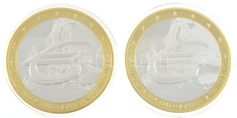 1995-1999. 'Euro-giants' (2x) aranyozott és ezüstözött Cu emlékérem multicolor rátéttel kapszulában (70mm) T:PP egyiken ujjlenyomat 1995-1999. 'Euro-giants' gold plated and silver plated Cu commemorative medallion with multicolor inlay - Image 2