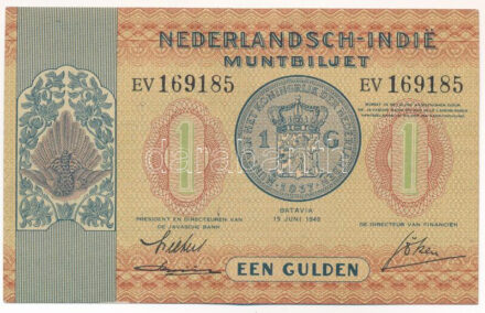 Holland Kelet-India 1940. 1G 'EV 169185' T:II Netherlands East Indies 1940. 1 Gulden 'EV 169185' C:XF Krause P#108a