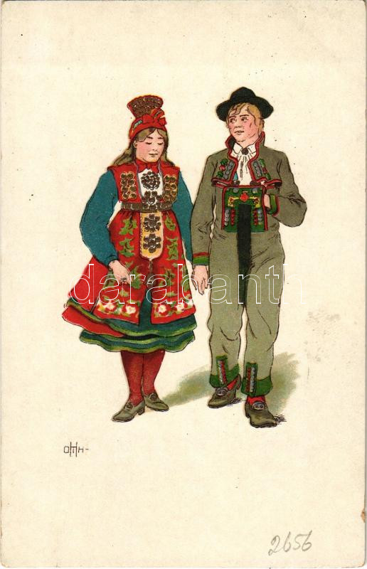 Folklore art postcard. litho (kis szakadás / small tear)