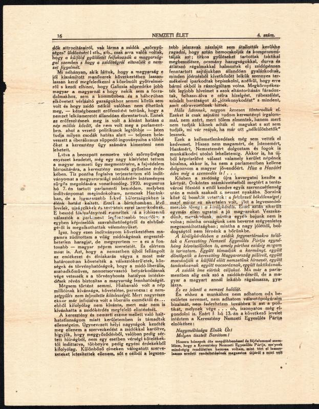 1922 A Nemzeti élet c. keresztény nemzetvédelmi lap 4. száma - Image 2