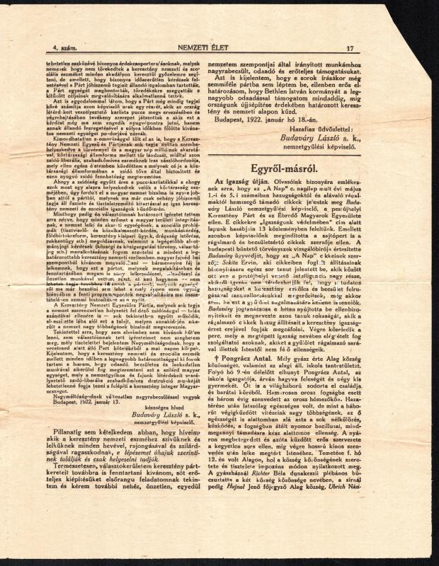 1922 A Nemzeti élet c. keresztény nemzetvédelmi lap 4. száma - Image 3
