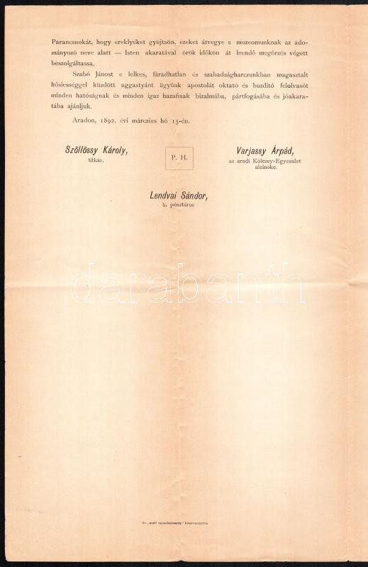 1892 Az aradi Kölcsey Egyesület alapszabályai 4p. - Image 2