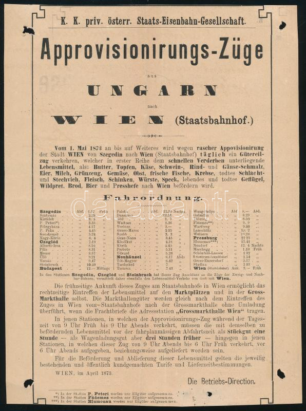 1873 Élelmezési vonatok közlekedése menetrend kivágás - Image 2