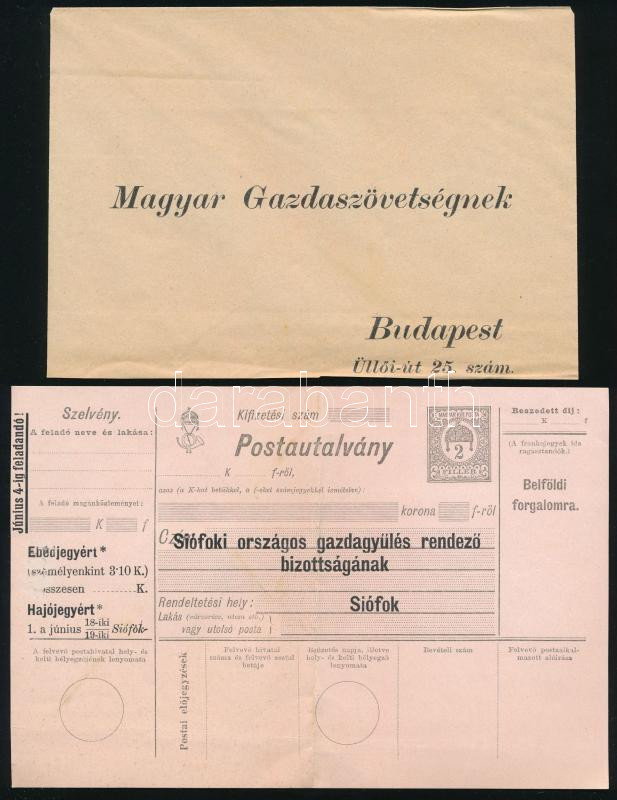 cca 1910 Siófoki Országos Gazdagyűlés meghívó, befizetési csekk, boríték - Image 2