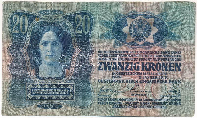1913. 20K felülbélyegzés nélkül 'II. kiadás' T:III Adamo K17 - Image 2