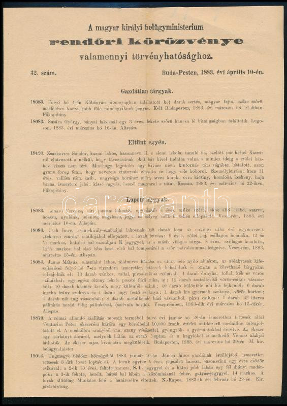 1882 2 db 4 oldalas rendőri körözvény - Image 2