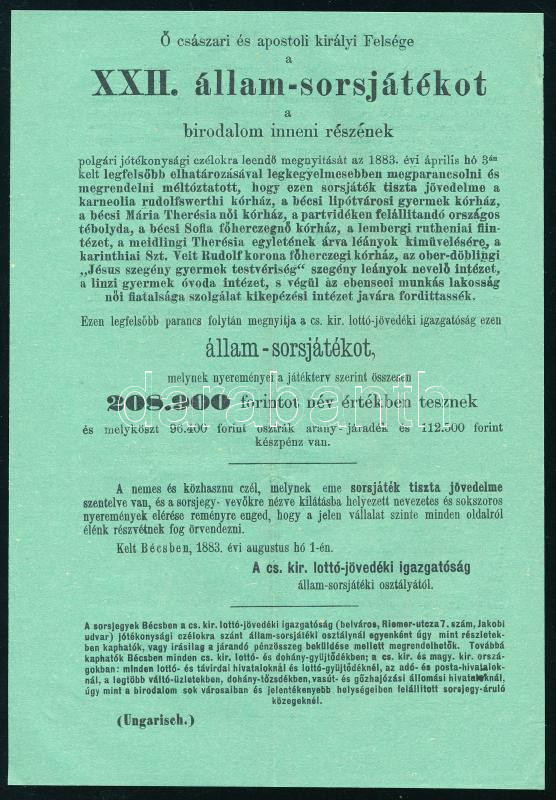 1883 Állami sorsjáték hirdetménye 4 p