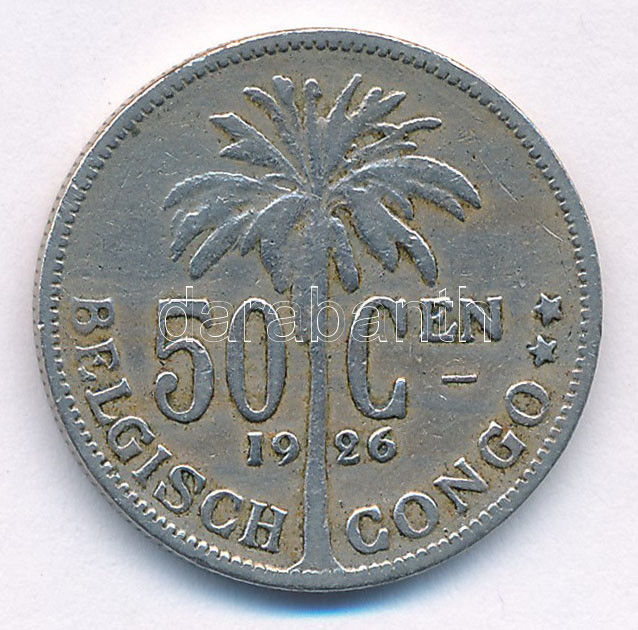 Belga-Kongó 1926. 50c Cu-Ni 'I. Albert' T:2-,3 Belgian Congo 1926. 50 Cents Cu-Ni 'Albert I' C:VF,F Krause KM#23 - Image 2