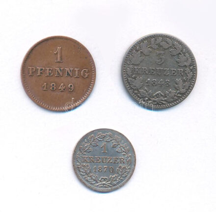 Német Államok / Bajorország 1849. 1Pf Cu + 1848. 3kr Ag + 1870 1kr Ag T:2- German States / Bavaria 1849. 1 Pfennig Cu + 1848. 3 Kreuzer Ag + 1870. 1 Kreuzer Ag C:VF Krause KM# 797, KM# 800, KM# 873
