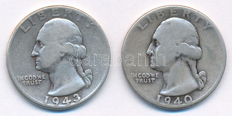 Amerikai Egyesült Államok 1940-1943. 1/4$ Ag 'Washington' (2xklf) T:2-,3 USA 1940-1943. 1/4 Dollar Ag 'Washington' (2xdiff) C:VF,F Krause KM#164
