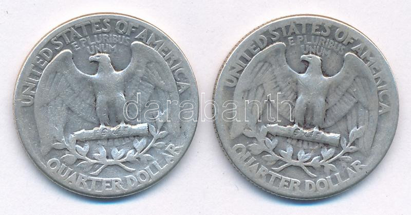 Amerikai Egyesült Államok 1940-1943. 1/4$ Ag 'Washington' (2xklf) T:2-,3 USA 1940-1943. 1/4 Dollar Ag 'Washington' (2xdiff) C:VF,F Krause KM#164 - Image 2