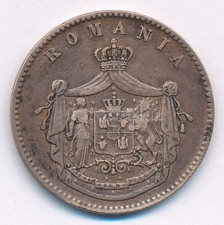 Románia 1867. 10b Cu 'Heaton' T:2- patina Romania 1867. 10 Bani Cu 'Heaton' C:VF patina Krause KM#4.1