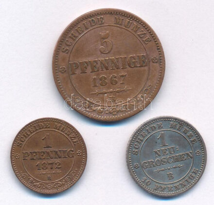 Német Államok / Szászország-Albertin 1863B 1gr Ag + 1867B 5pf Cu + 1872B 1pf Cu T:1-,2 German States / Saxony-Albertine 1863B 1 Neu Groschen Ag + 1867B 5 Pfennig Cu + 1872B1 Pfennig Cu C:AU,XF Krause KM# 1219, KM# 480, KM# 1216