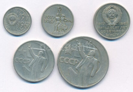 Szovjetunió 1967. 10k-1R Cu-Ni (5xklf) 'Az Októberi Forradalom 50. évfordulója' T:2,2- Soviet Union 1967. 10 Kopecks - 1 Ruble Cu-Ni (5xdiff) '50th Anniversary of the October Revolution' C:XF,VF Krause Y#136, Y#137, Y#138, Y#139, Y#140