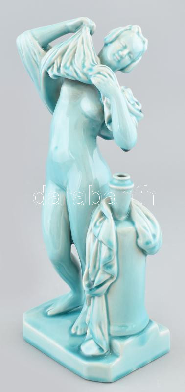 Zsolnay Fürdőző, alapmázas porcelánfajansz, jelzés nélkül, kopásokkal, m: 28 cm - Image 2