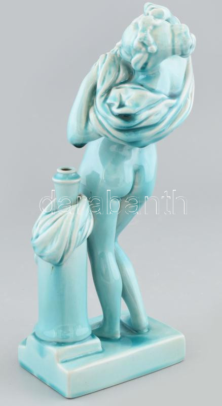 Zsolnay Fürdőző, alapmázas porcelánfajansz, jelzés nélkül, kopásokkal, m: 28 cm - Image 3