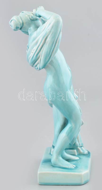 Zsolnay Fürdőző, alapmázas porcelánfajansz, jelzés nélkül, kopásokkal, m: 28 cm - Image 4