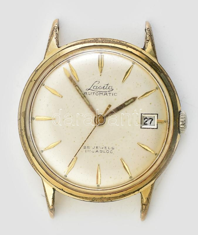 Lasita kézi felhúzós karóra. Dátum funkcióval. Működő jó állapotban, plexi karcos d: 34 mm