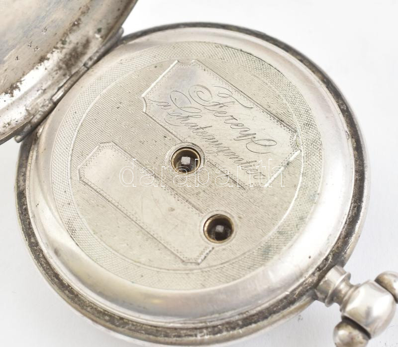 Ezüst (Ag) kulcsos zsebóra. Hibátlan számlap, szép állapotban, kulccsal, jelzett, működik d: 46 mm - Image 3