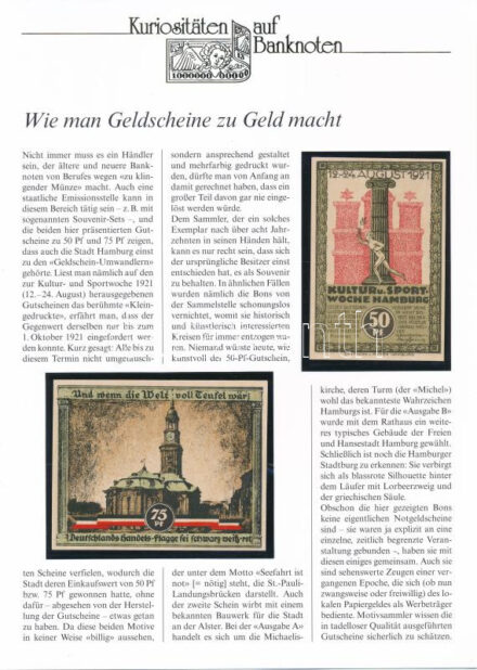 Német Államok / Hamburg 1921. 50Pf + 75Pf német nyelvű leírással T:I- German States / Hamburg 1921. 50 Pfennig + 75 Pfennig with german description C:AU Krause N# 219305