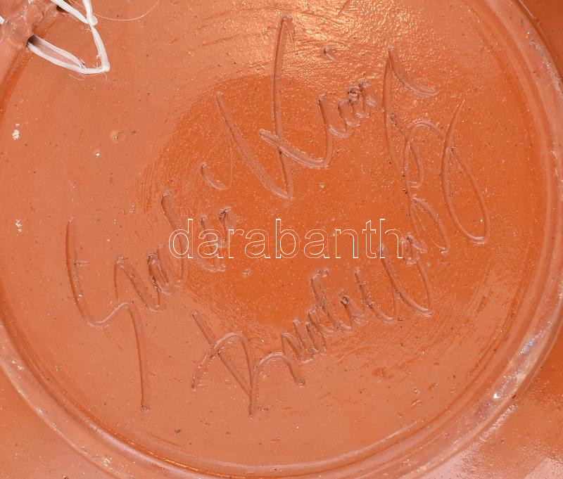 Szabó Kinga: Szarvasos kerámia tál, jelzett, hibátlan, d: 31 cm - Image 3