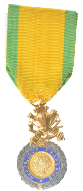 Franciaország 1870. 'Érték és fegyelem' aranyozott, zománcozott kitüntetés mellszalagon T:1 France 1870. 'Valeur et Discipline' gilt, enamelled medal with ribbon C:UNC