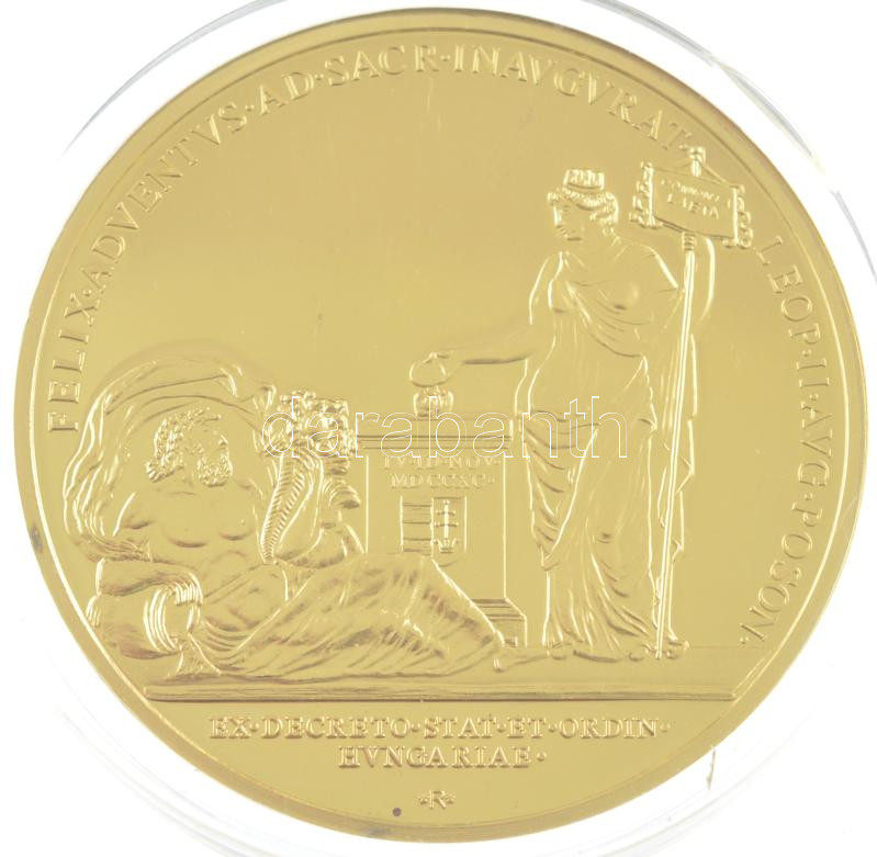 DN 'Magyar Aranyóriások - II. Lipót koronázási érem 1790' aranyozott Cu utánveret T:PP