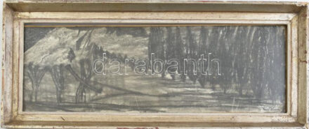 Nagy István jelzéssel: Táj. Szén, karton. Üvegezett, sérült fakeretben. 18x57 cm