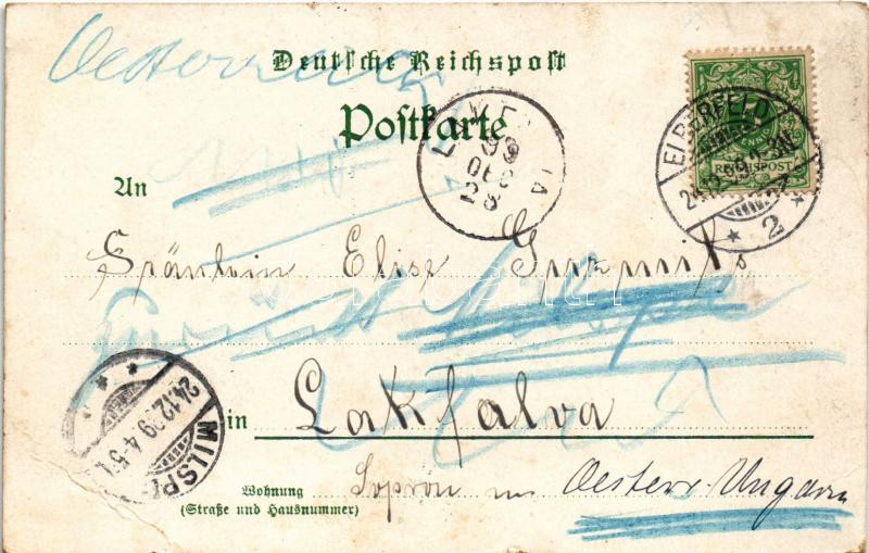 1899 (Vorläufer) Elberfeld, Gesammtansicht vom Kiesberg, Schwebebahn Elberfeld-Barmen, Marien-Kirche, Moltke Denkmal / general view, church, suspension railway, monument. Art Nouveau, floral, litho (EB) - Image 2