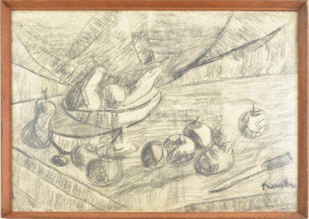Kmetty jelzéssel: Csendélet. Szén, papír. Üvegezett fakeretben. 48,5x61,5 cm