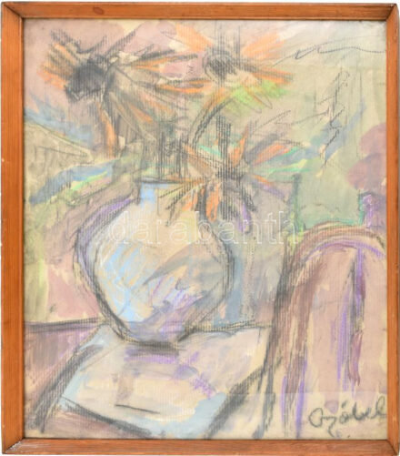 Czóbel jelzéssel: Csendélet. Akvarell, pasztell, papír. Üvegezett fakeretben. 60x49 cm