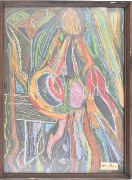 Gruber jelzéssel: Színes kép. Vegyes technika, papír. Üvegezett fakeretben. 61x42,5 cm