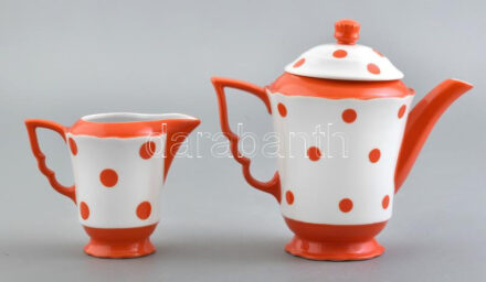Zsolnay retro pöttyós kávés kanna és tejkiöntő. Jelzett, hibátlan 18 cm, 11 cm