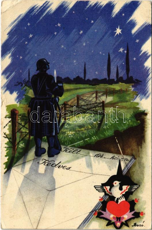 Magyar irredenta katonai üdvözlet a második világháborúból / WWII Hungarian military irredenta greeting postcard s: Bozó (EK)