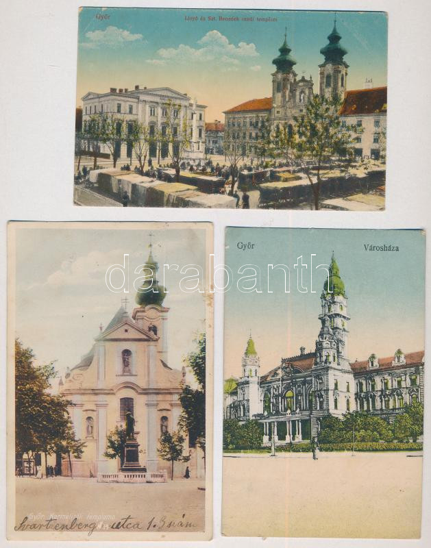 Győr - 3 db régi képeslap