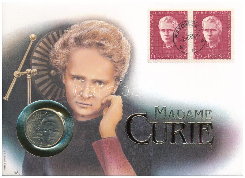 Lengyelország 1967. 10Zl Cu-Ni 'Madame Curie' érmés borítékban, bélyegzéses bélyeggel, német tájékoztató lappal T:1- Poland 1967. 10 Zlotych 'Madame Curie' in coin envelope with stamp and cancellation, with german description C:AU