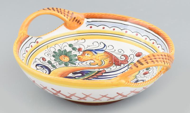Deruta sárkánymintás tál. Mázas kerámia, kézzel festett, jelzett, hibátlan, d: 21 cm - Image 2
