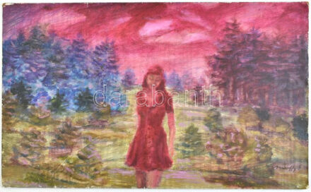 Márffy Ö. jelzéssel: Hölgy tájban. Olaj, farost. Kissé sérült. 33×54 cm