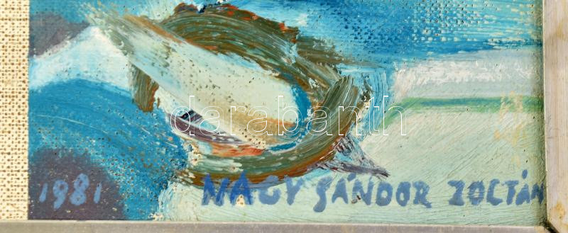 Nagy Sándor Zoltán (1941-): Absztrakt kompozíció, 1981. Olaj, vászon. Jelezve jobbra lent. Dekoratív fakeretben. 36×41 cm - Image 2