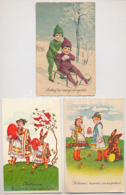 29 db RÉGI magyar népviseletes üdvözlő képeslap vegyes minőségben / 29 pre-1945 Hungarian folklore greeting motive postcards in mixed quality - Image 2