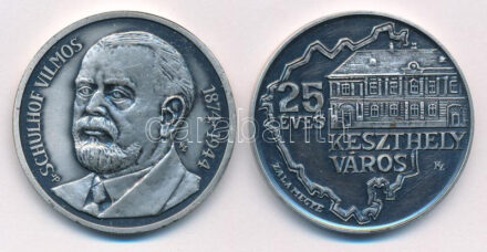 Képíró Zoltán (1944-1981) 1979. 'Magyar Éremgyűjtők Keszthelyi Csoportja / 25 éves Keszthely város' ezüstpatinázott emlékérem (42,5mm) + 1981. 'MÉE-Keszthely Hévíz / Dr. Schulhof Vilmos' fürdőorvos, balneológus és reumatológus
