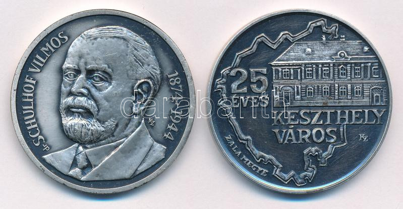 Képíró Zoltán (1944-1981) 1979. 'Magyar Éremgyűjtők Keszthelyi Csoportja / 25 éves Keszthely város' ezüstpatinázott emlékérem (42,5mm) + 1981. 'MÉE-Keszthely Hévíz / Dr. Schulhof Vilmos' fürdőorvos, balneológus és reumatológus
