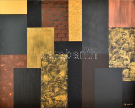 Nagy Imola (1976-): Tömbök, színek, textúrák. Akril, vászon, jelzett, hátoldalán autográf felirattal, 80x100 cm