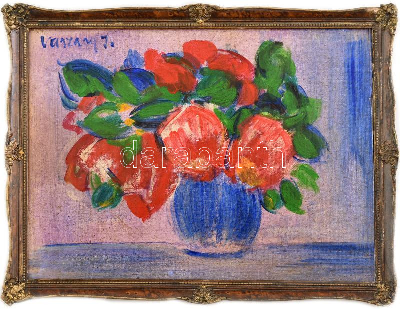 Vaszary J. jelzéssel: Csendélet. Olaj, karton. Dekoratív fakeretben. 23,5x31,5 cm