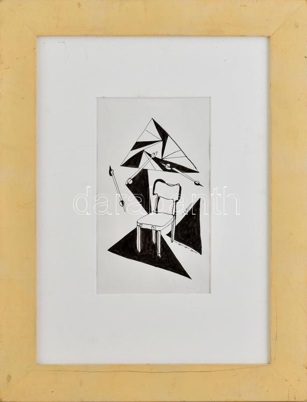 Olvashatatlan jelzéssel: Kompozíció. Tus, papír. Fakeretben. 20,5x12 cm