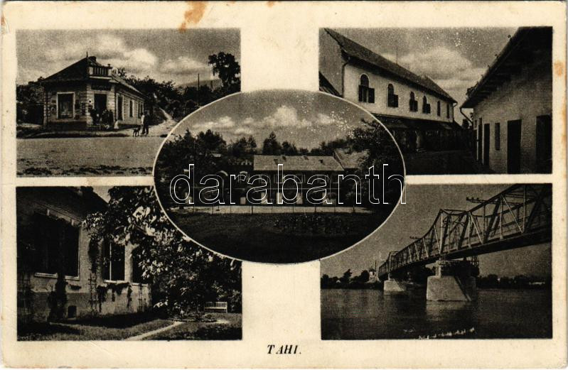 Tahi, Tahitótfalu; Almásy híd, Rauchmann üzlete, nyaraló, villa. Özv. Rauchmann Manóné kiadása (apró szakadás / tiny tear)